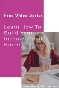 free video series learn how to build your income from home woman sitting at a desk looking down smiling