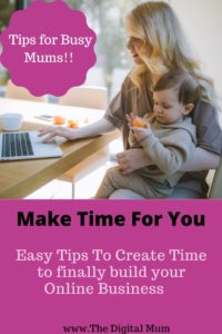 Make time for you Easy Tip to Create time as a mum to finally build your home business mother holding baby at computer